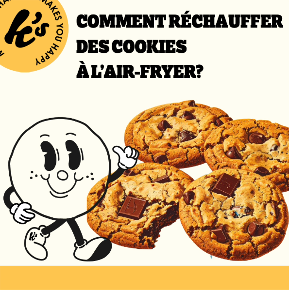 conseil comment réchauffer des cookies à l'airfryer illustration cookies et logo kake's