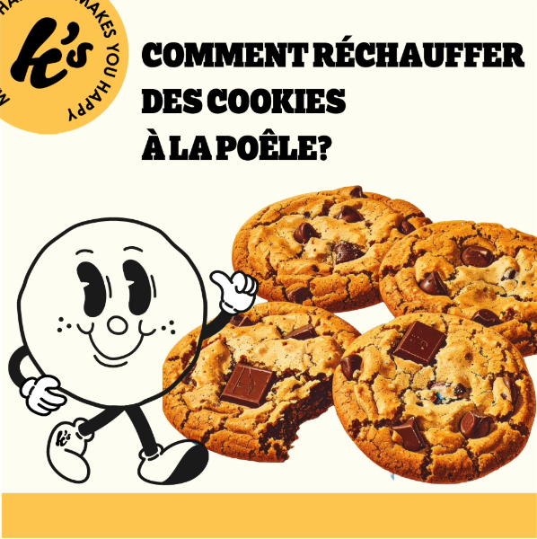 conseil comment réchauffer des cookies à la poêle illustration cookies et logo kake's